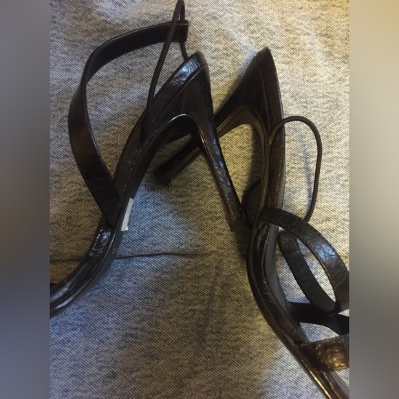 Elegant Black Classic Leather High Heel Straps Aldo Evening Dress Up Sandals - Picture 2 of 7